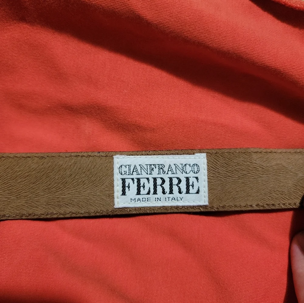 Gianfranco Ferre Red Leather Belt with Gold Accents - Picture 7 of 9